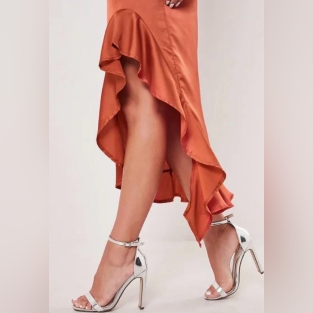 Missguided Satin Ruffle Burnt Orange Dress - Picture 3 of 4
